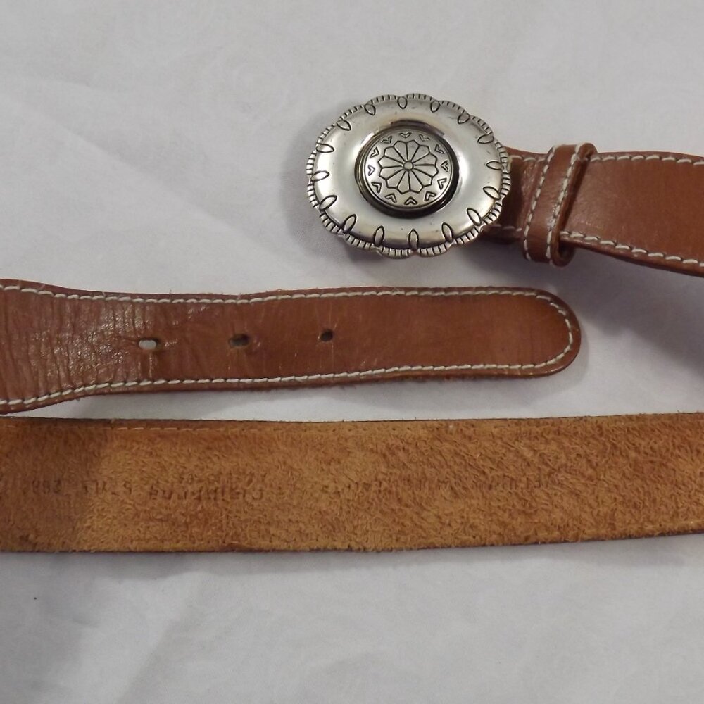 1990 Liz Claiborne Silver tone Belt Buckle on Leather Belt - Picture 6 of 11